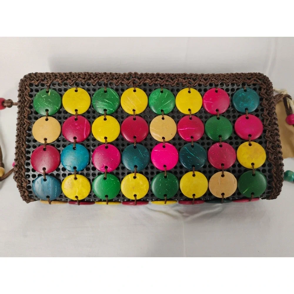 Double Sided‎ Crossbody Beaded Knit Purse Multicolored Disks From Equador